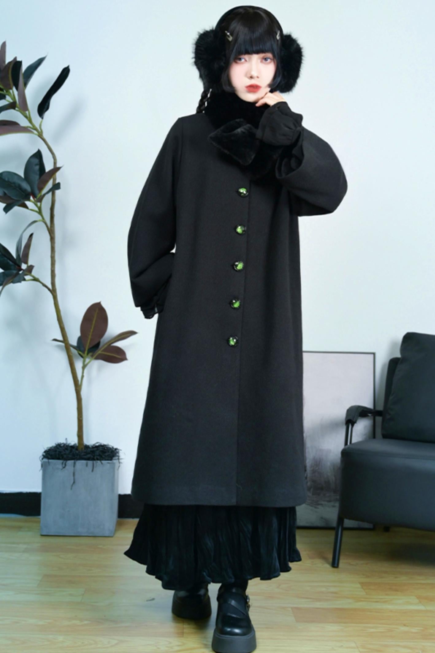 Black Snake Pattern Cape Coat Set