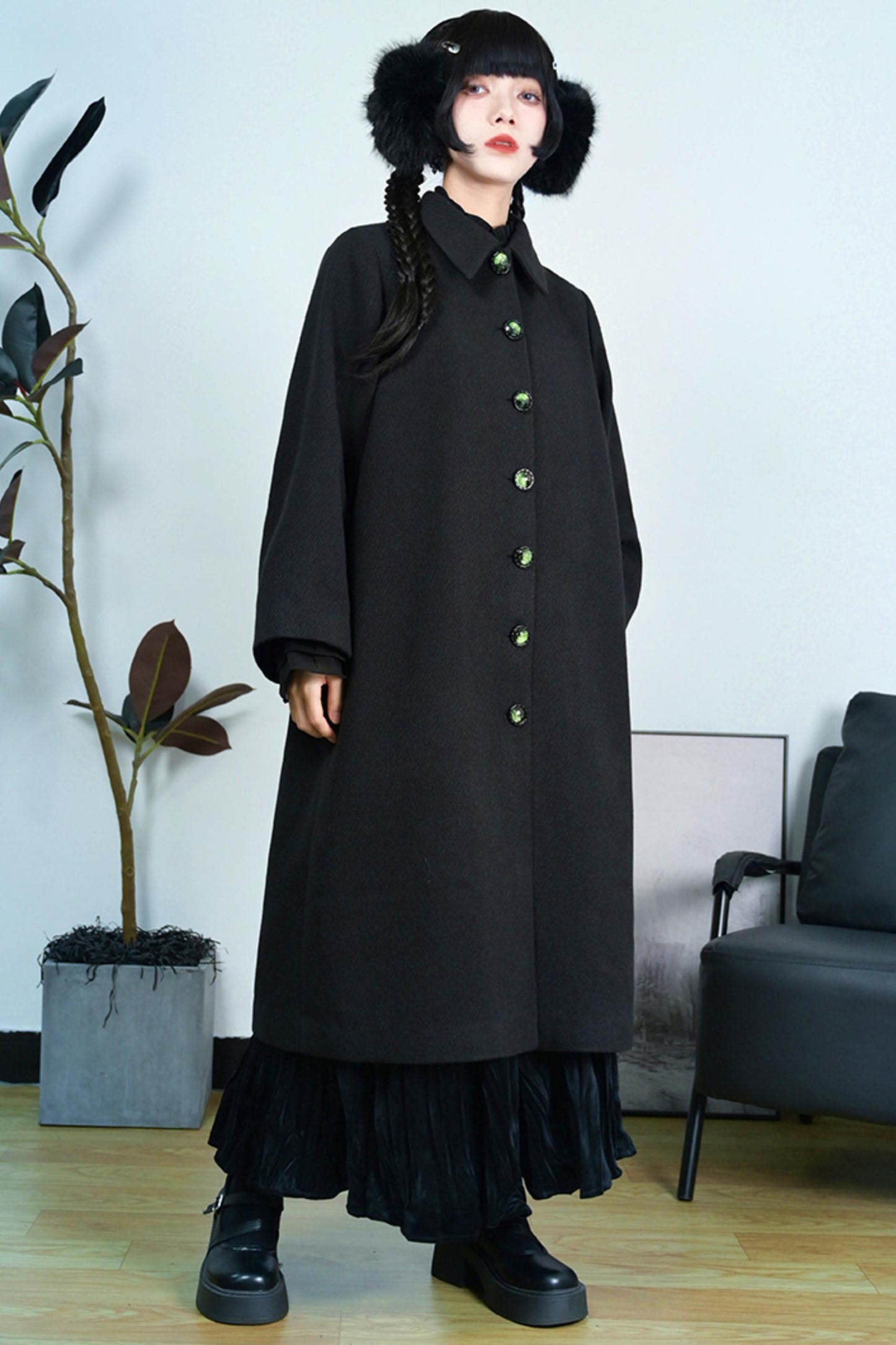 Black Snake Pattern Cape Coat Set