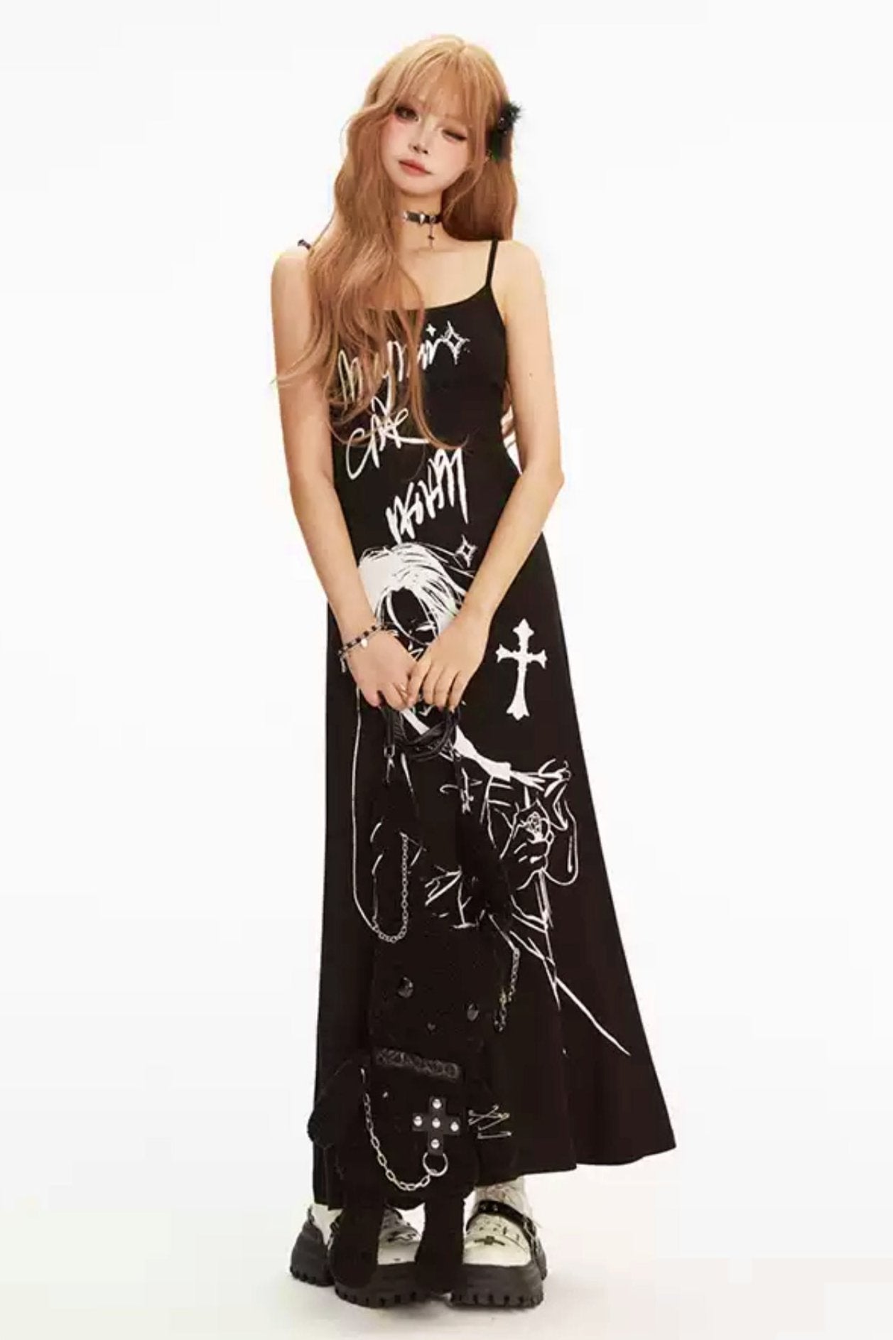 Hand Paint Cartoon A Line Lin Long Dress