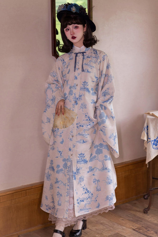 [Pre-order item] Blue and White Stand-up Collar China Set-up