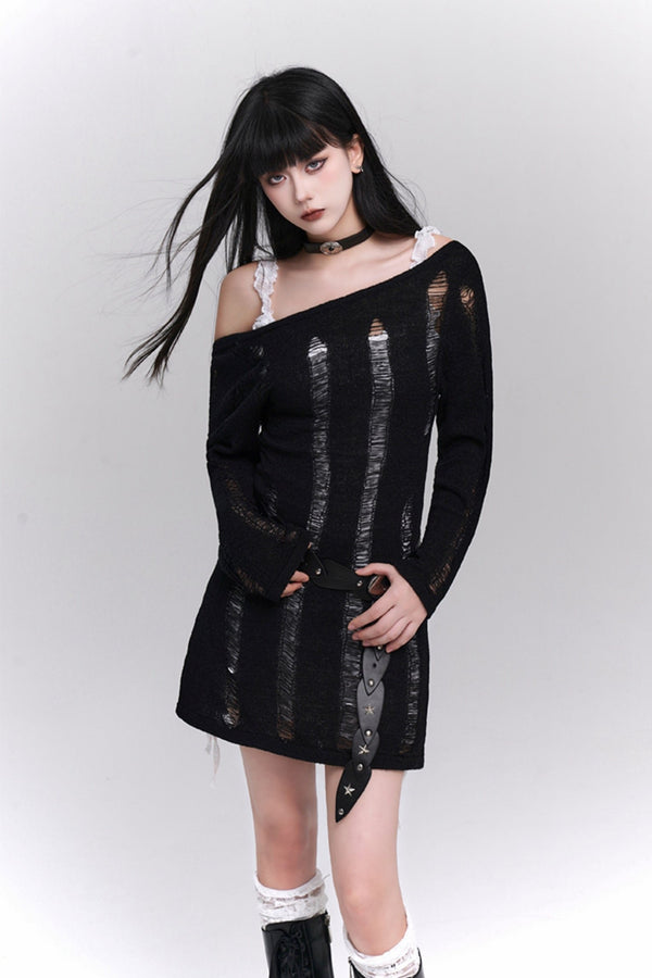 Backless Ripped Knit Sweater Dress – Belchic Backless Ripped Knit Sweater Dress – Belchic