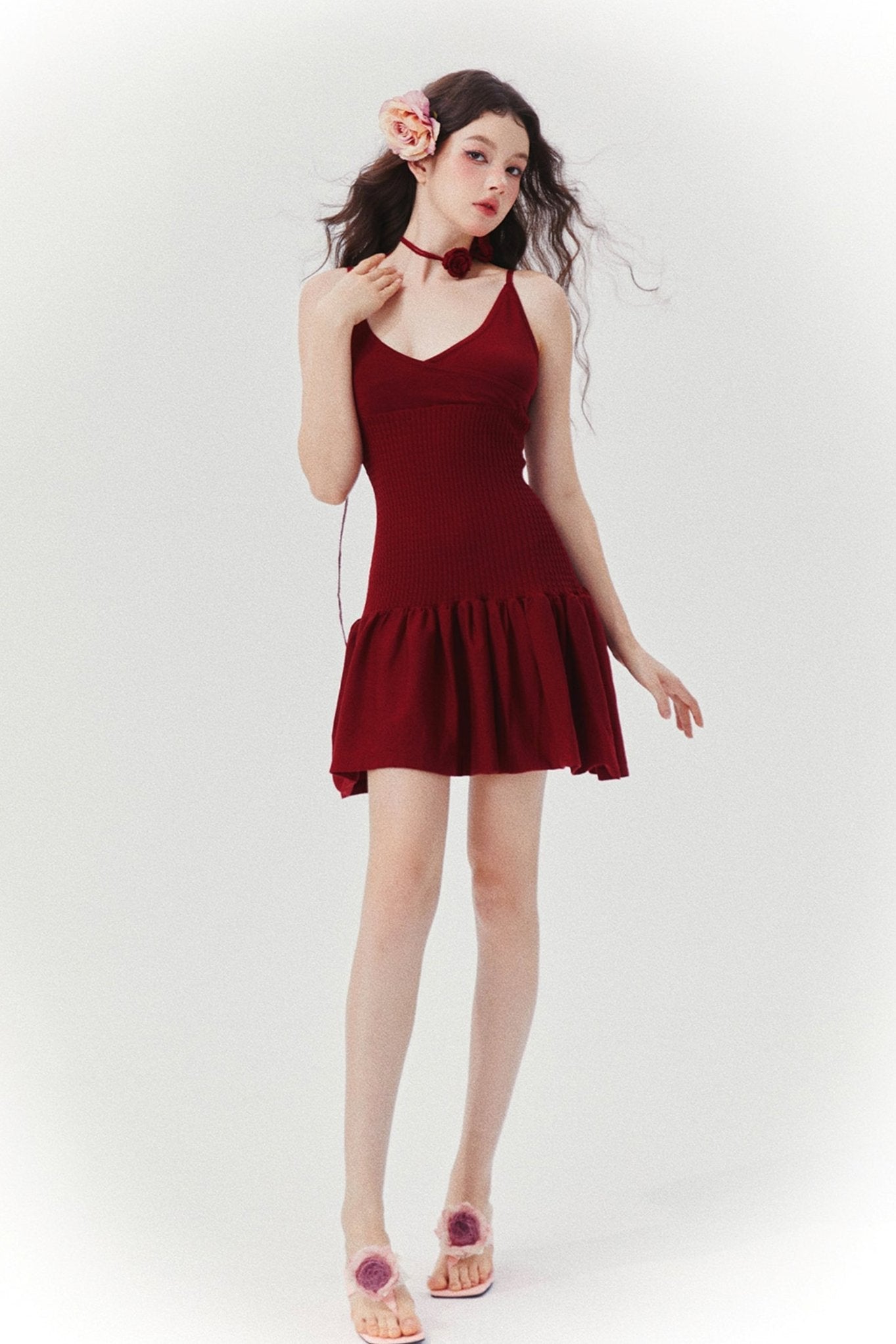 French Red V Nex Lip Dress