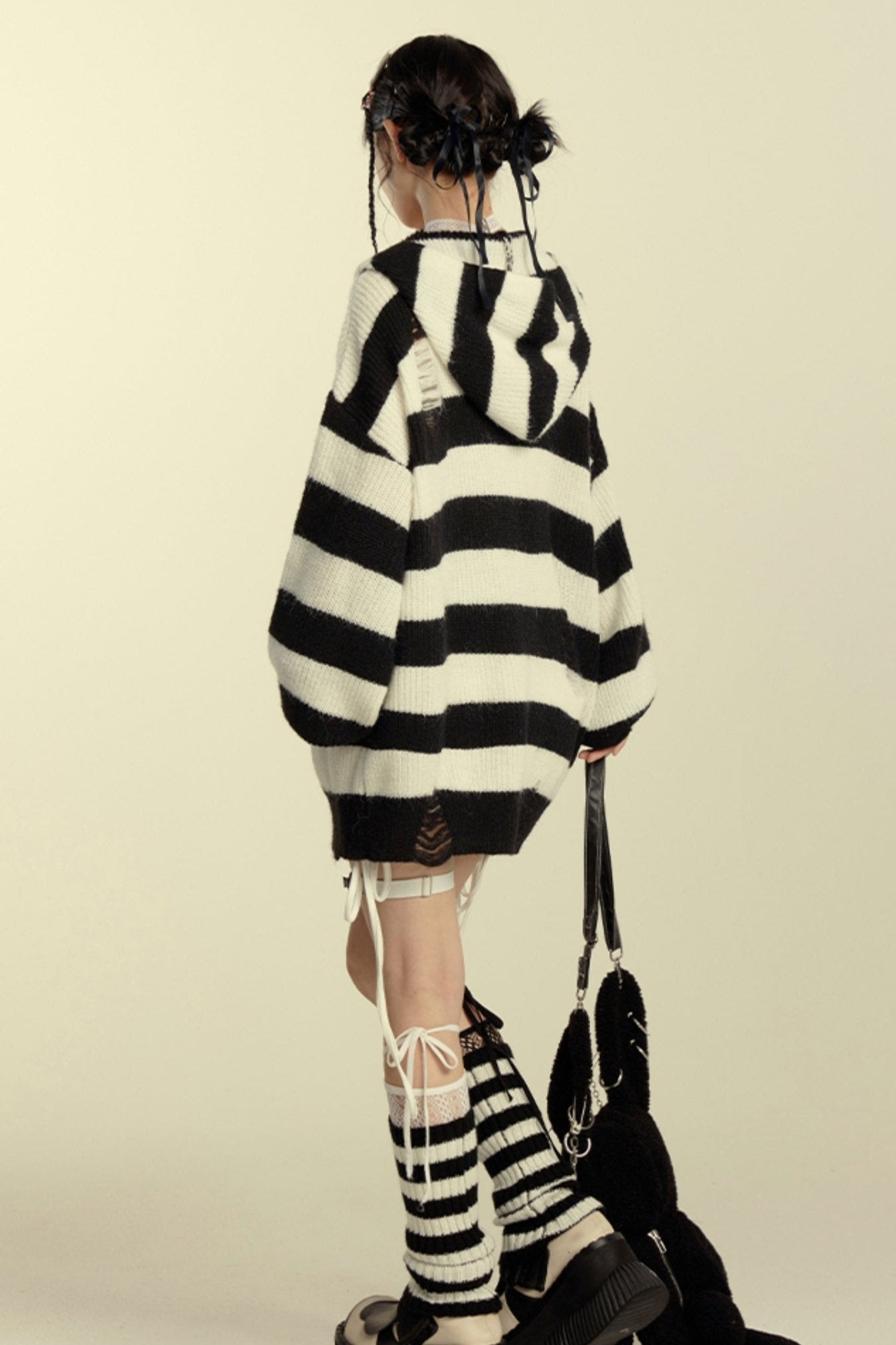 Striped Contrast Knit Hoodie