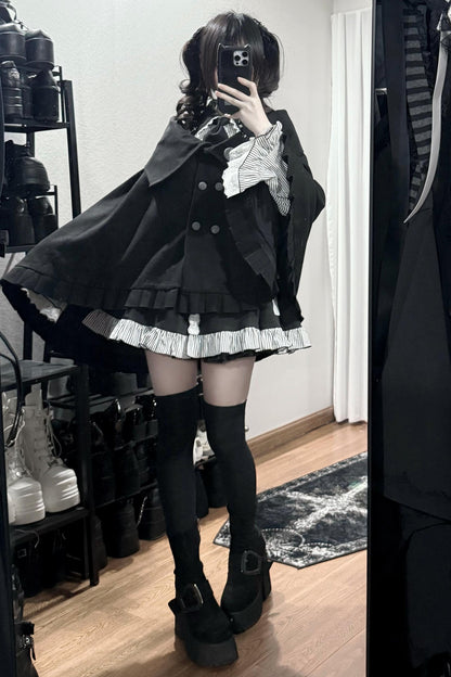 サブカルダブルボタンケープコート