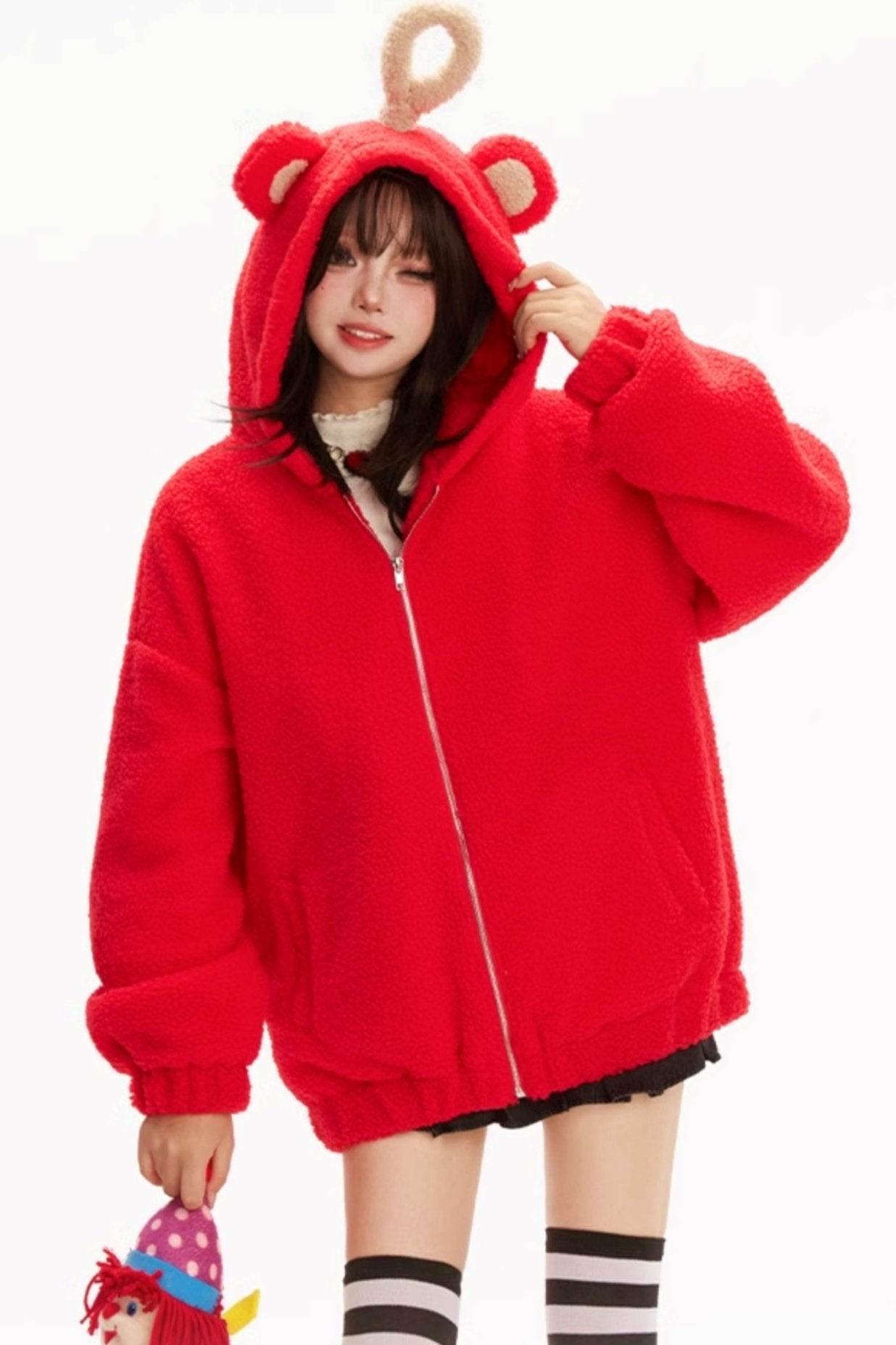 Red Lam Wool Furry Furry Dead Jacket