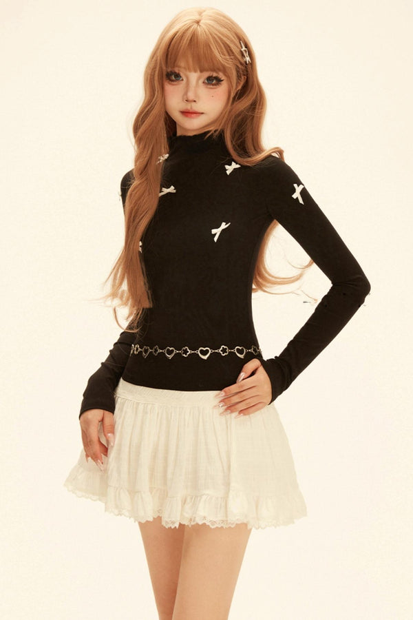 バタフライハーフタートルネックニットトップ