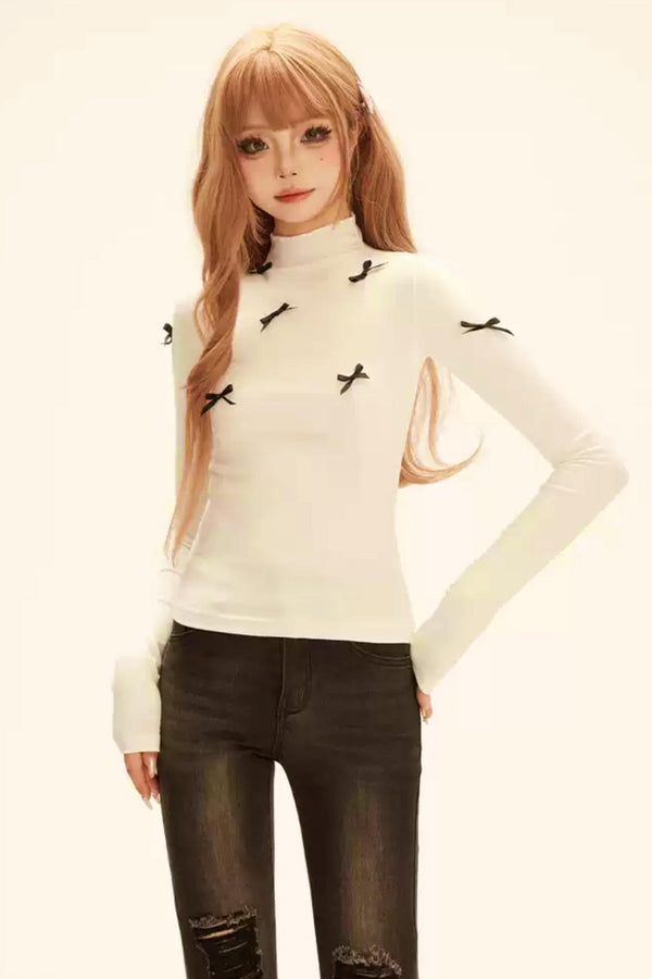 バタフライハーフタートルネックニットトップ