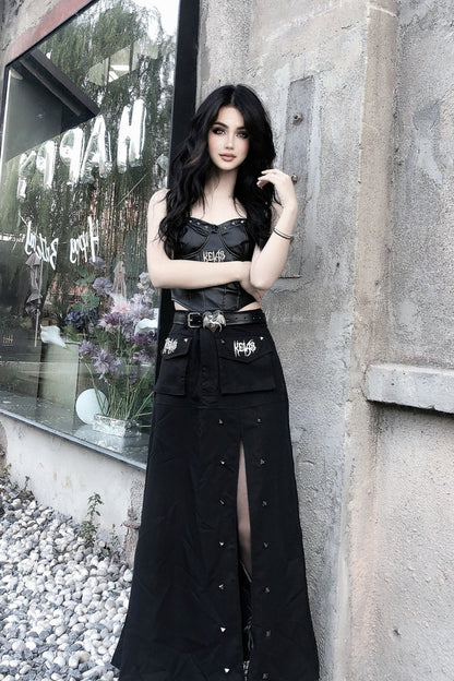 Punk style slit cargo skirt