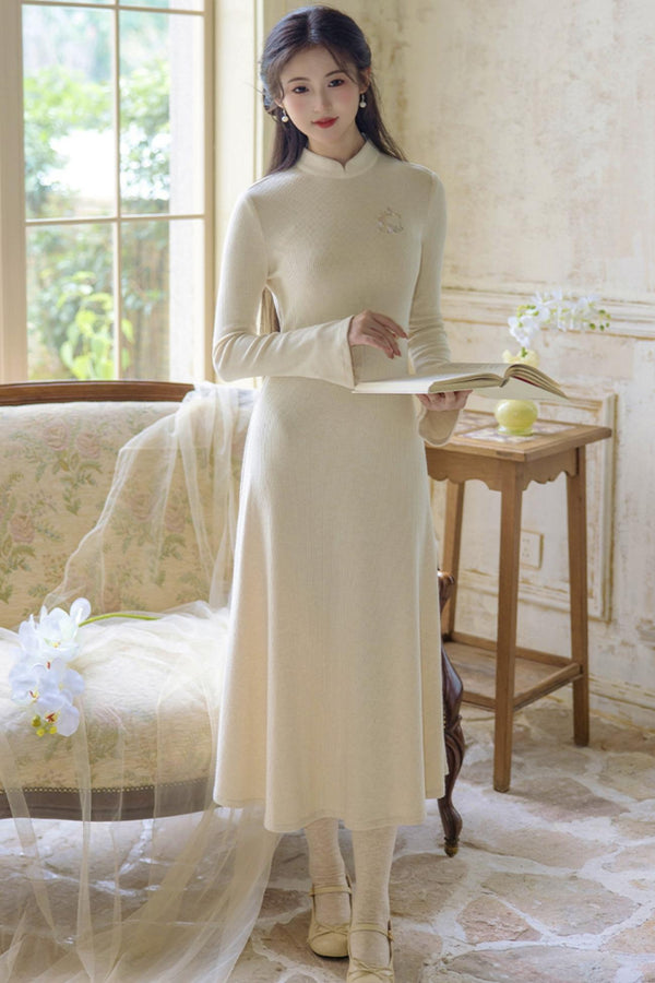 Versatile Stand Up Collar Knit Dress Set Up