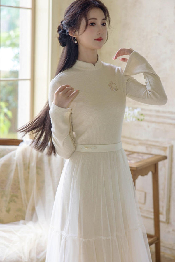 Versatile Stand Up Collar Knit Dress Set Up