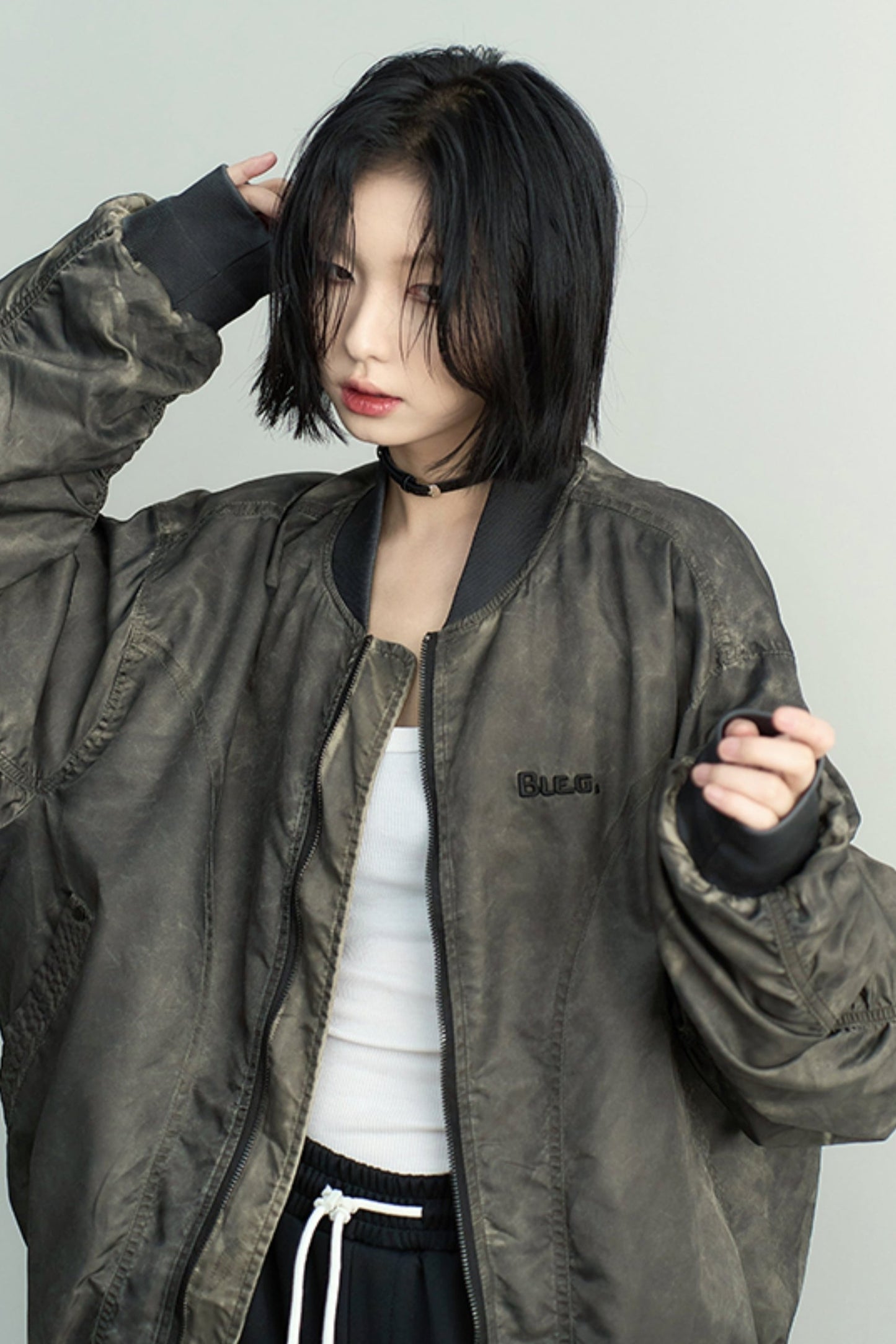 Loose Distress Bomber Jacket