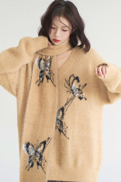 Loos -fit butterfly V -neck sweater