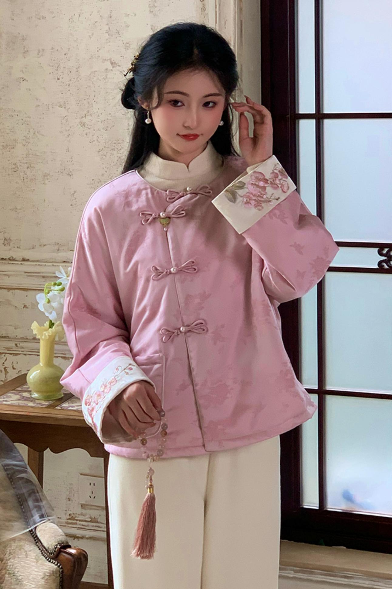 Cherry Blossom Placket Padded Jacket