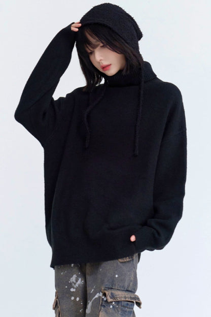 High neck loose knit sweater