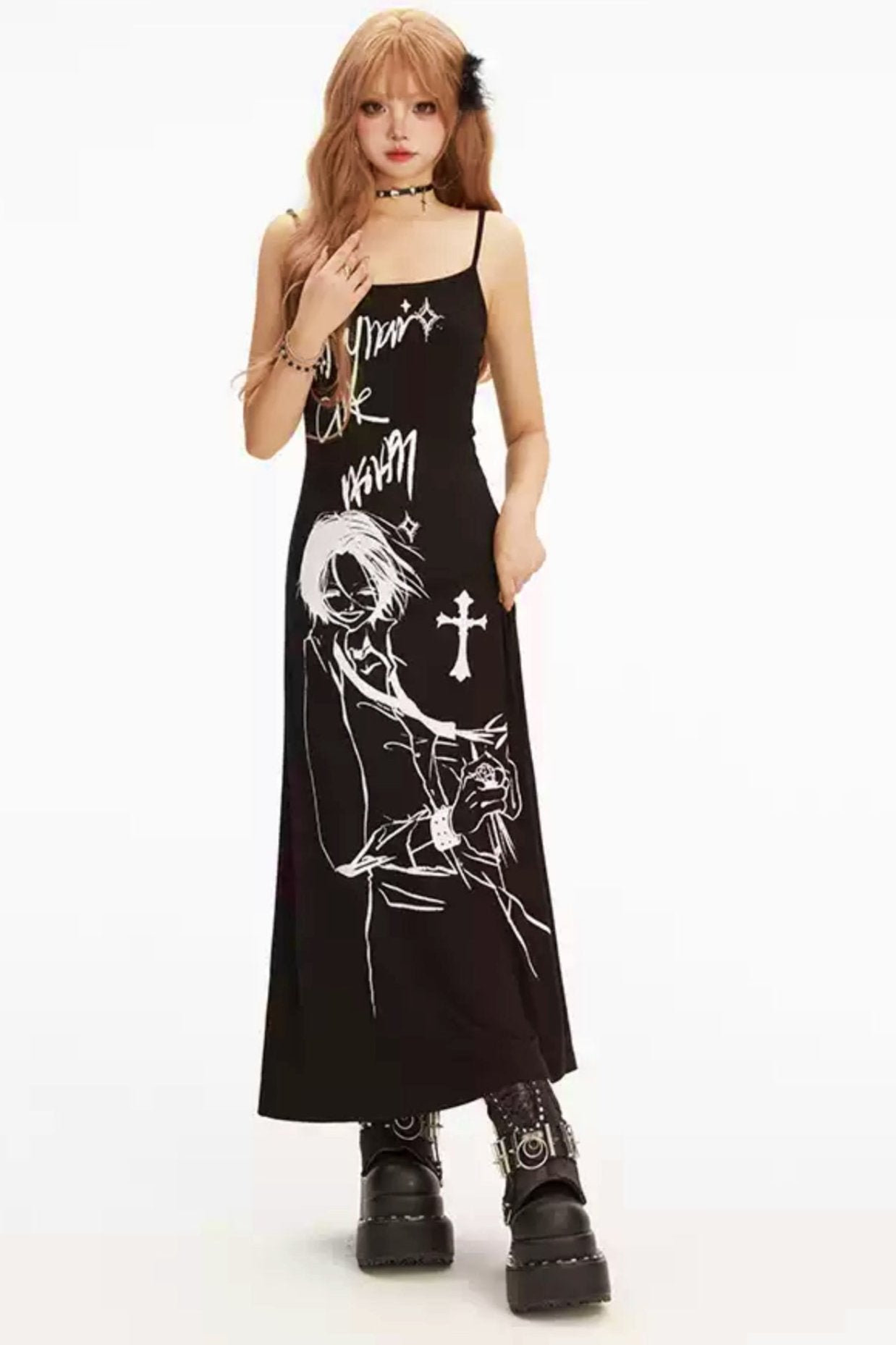 Hand Paint Cartoon A Line Lin Long Dress