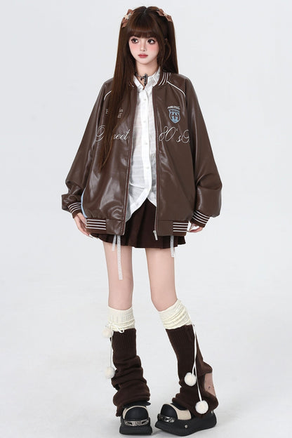 Retro Loose Leather Baseball Jackets