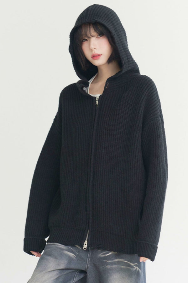 ルーズフィットフードカーディガン