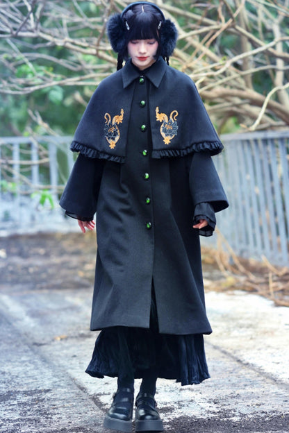 Black Snake Pattern Cape Coat Set