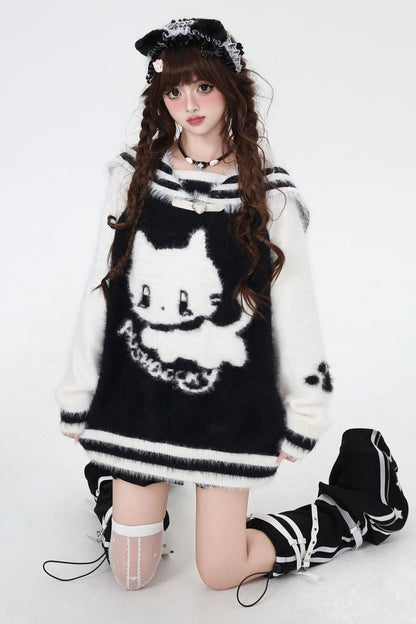 キトンネイビーカラーミンクファーセーター