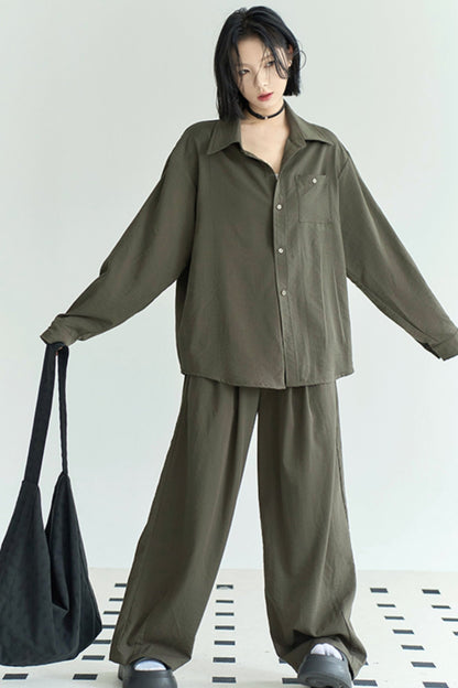 Cotton Linen Long Sleeve Shirt Trousers Set-Up