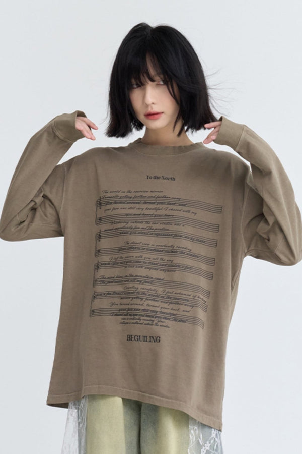 ミュージックノートプリントロングスリーブトップ