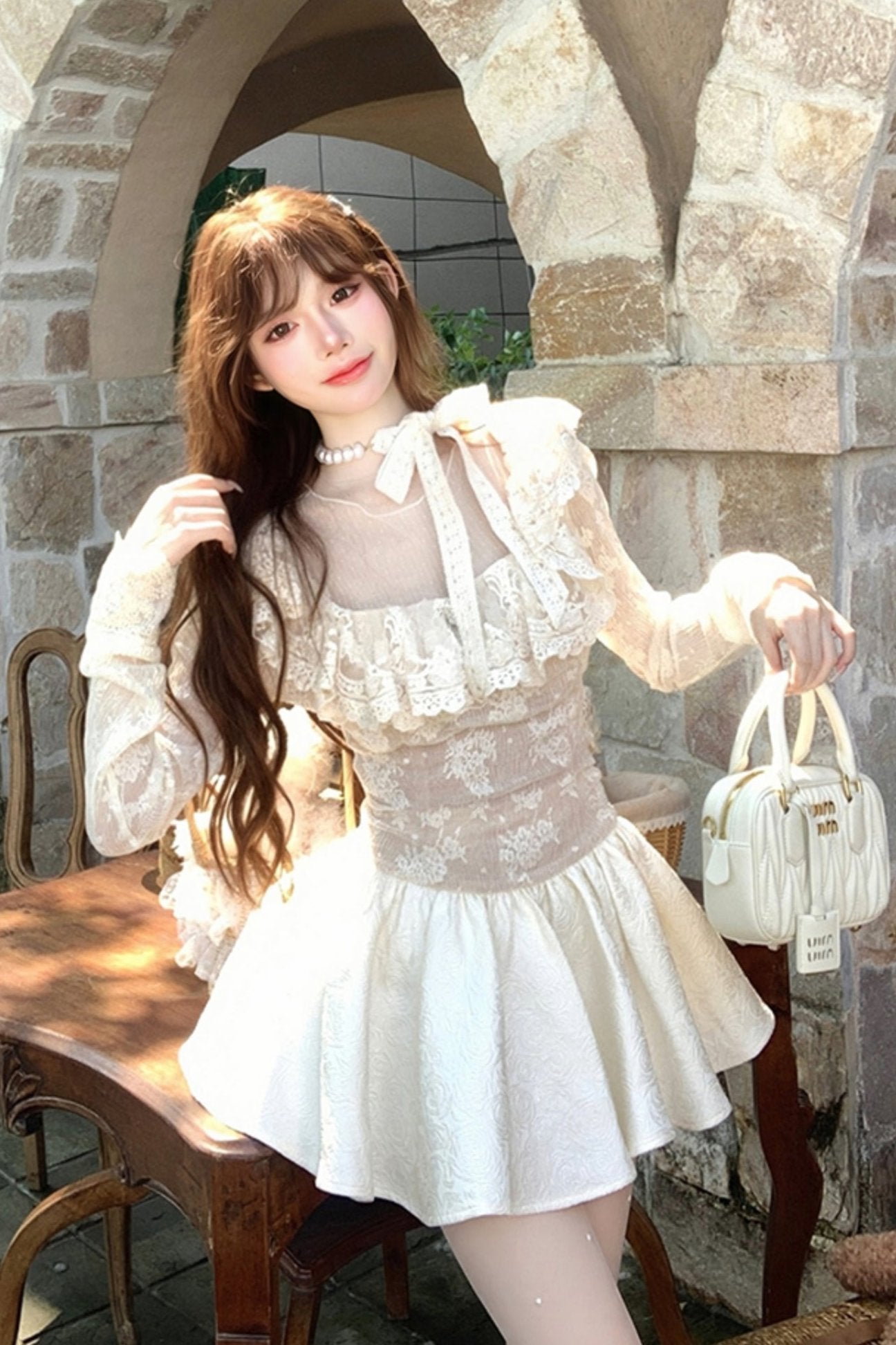 Swan Dream Lace Puff Dress