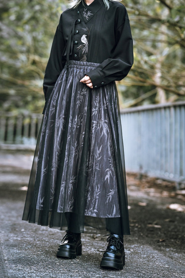 メッシュスプライスベルベットエーラインスカート