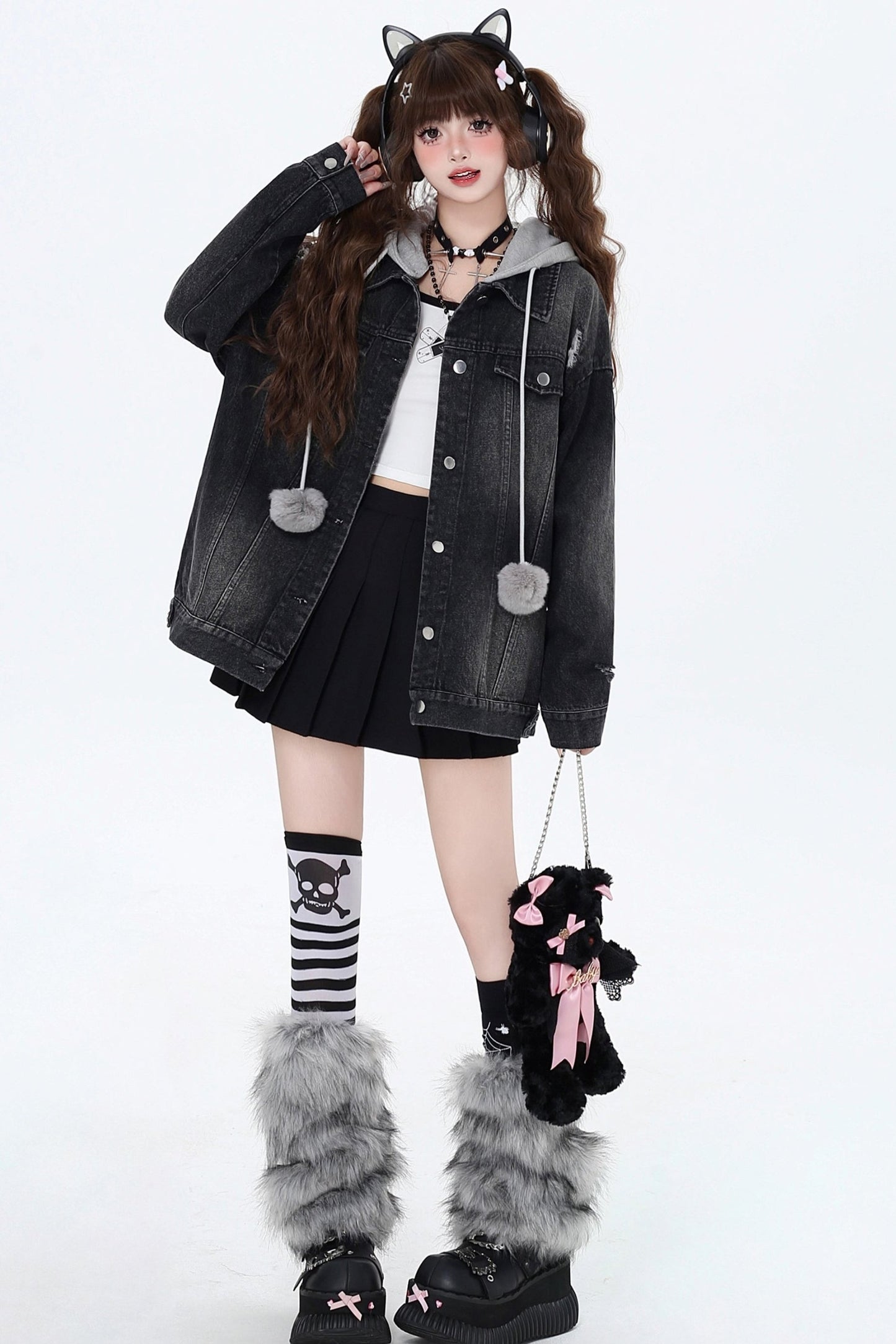 Cat Ear Hoodie Two Piece Denim Jacket