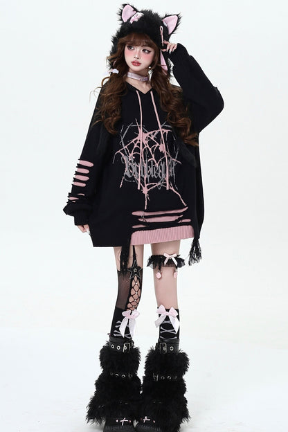 Dark Subculture Ripped Hooded Sweater