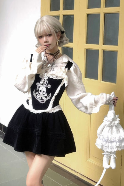 Velvet Skull Embroyida Le Chuchu Dress Set