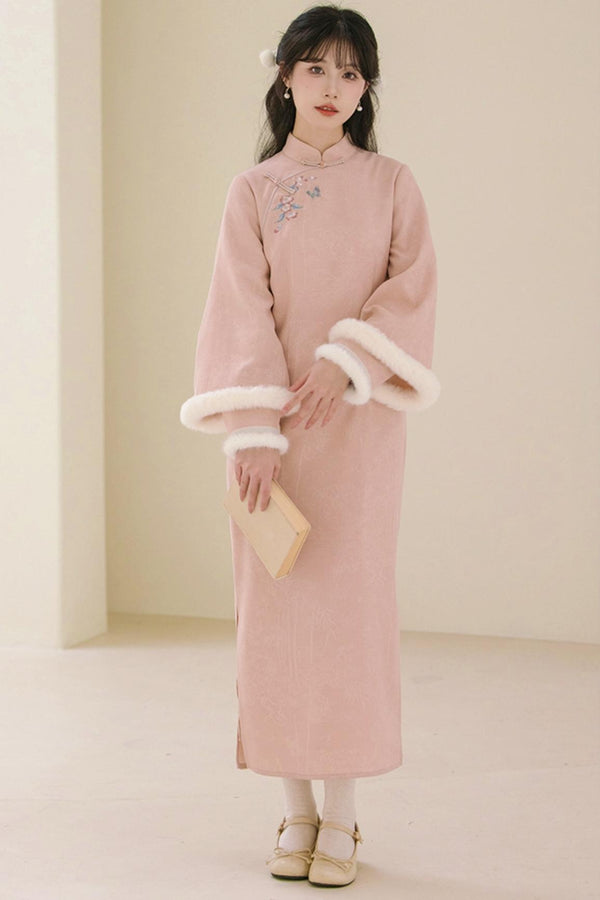 Two-color Wide Sleeve Chinese Dress