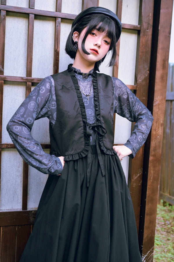 ナショナルチャイニーズブラックベストジャケット