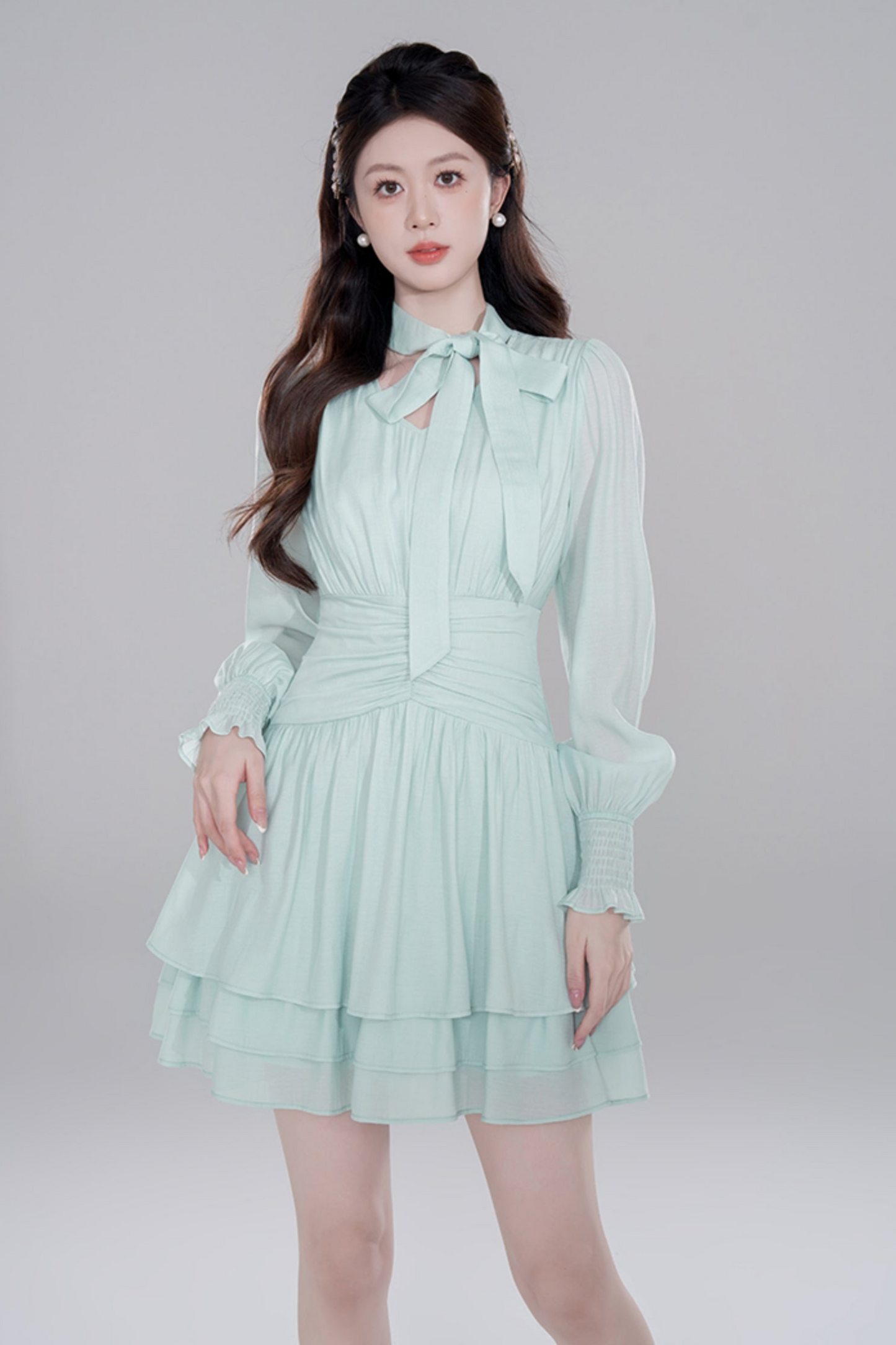 Lake Water Green Long Sleeve Chiffonless