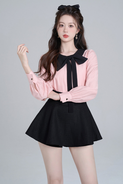 Sweet pink long sleeve shirt set