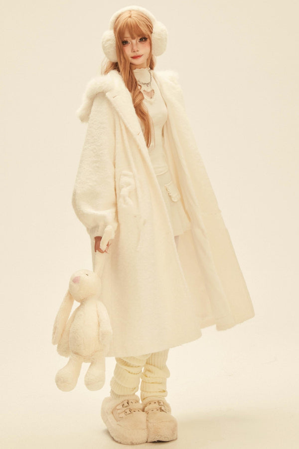 ホワイトベアツイードフーデッドコート