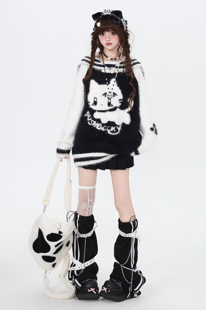 キトンネイビーカラーミンクファーセーター