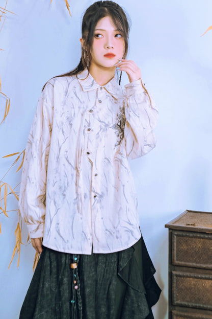 Jacquard tassel long sleeve shirt