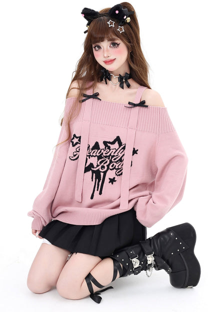 Loose Fit Ribbon Shoulder Sweater