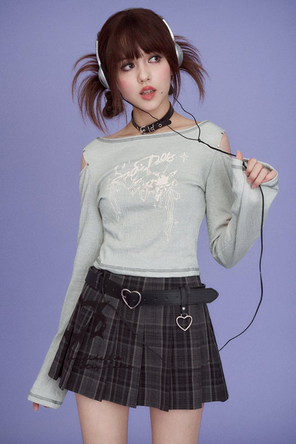 スリムフィットショルダーカットアウトロングスリーブトップ