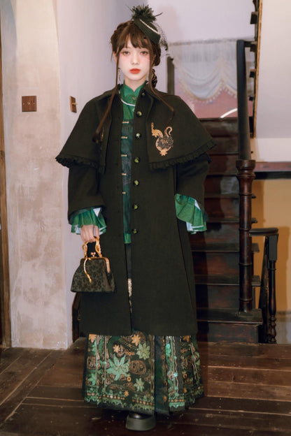 Black Snake Pattern Cape Coat Set