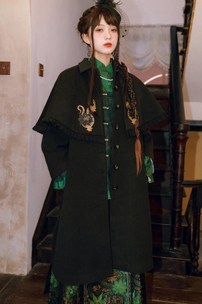 Black Snake Pattern Cape Coat Set