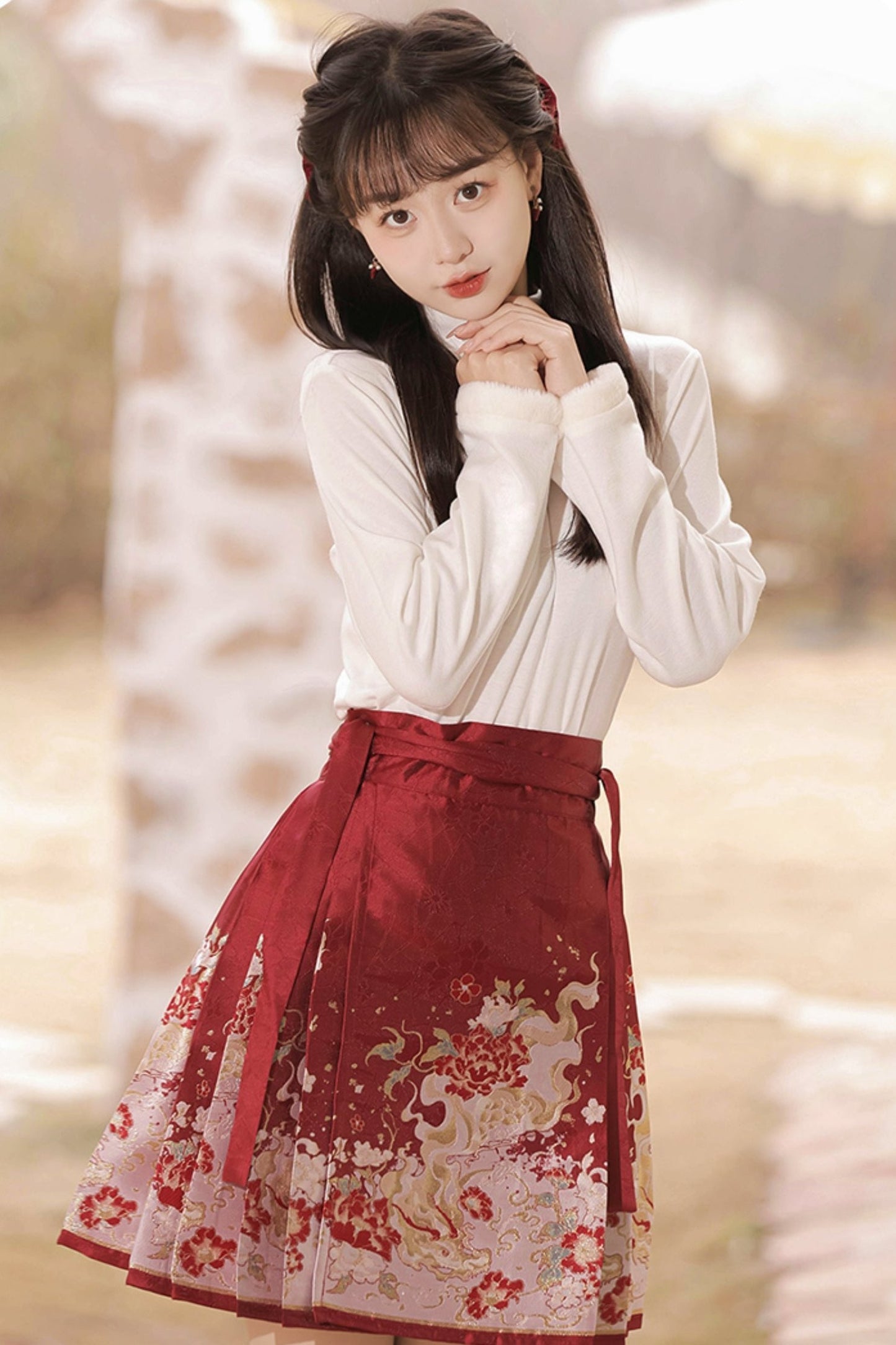 Retro flower coat + skirt + inner