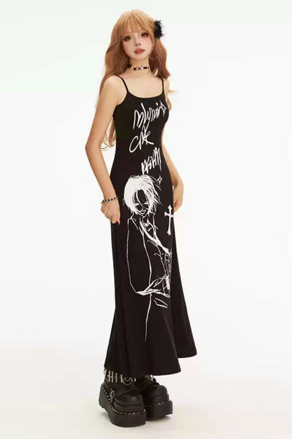 Hand Paint Cartoon A Line Lin Long Dress