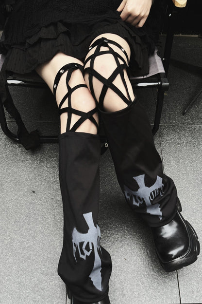 Black Punk Pentagram Strap Leg Cover