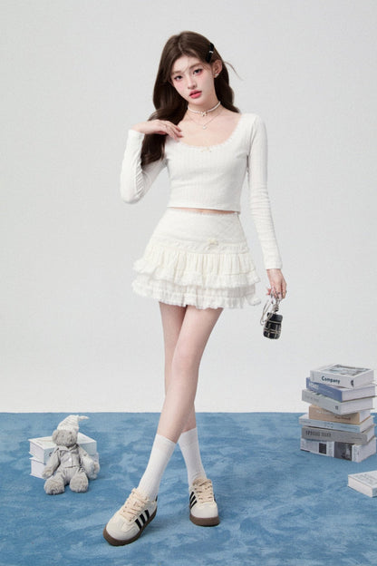 Double layer Puffy white skirt