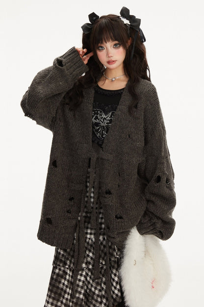 Irregular cut Outrise knit cardigan