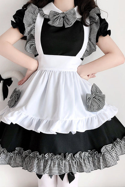 Dress With Apron And Tiara Bow Set