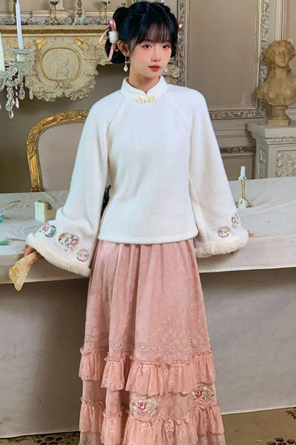 [Reservation product] Stand color best and lace skirt set