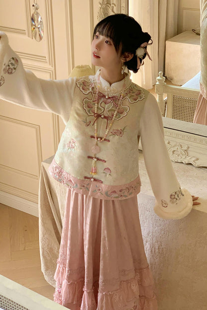 [Reservation product] Stand color best and lace skirt set