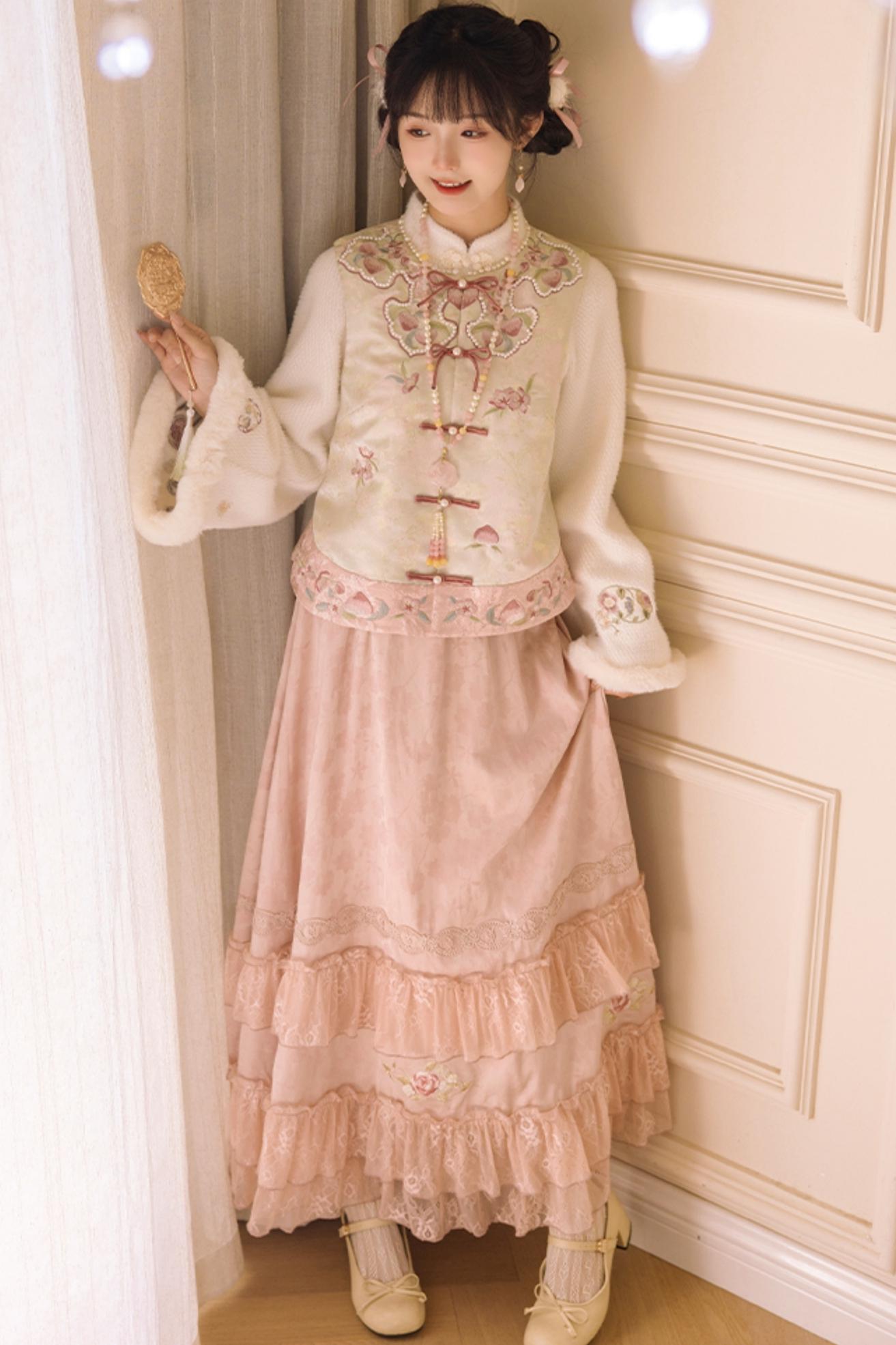 [Reservation product] Stand color best and lace skirt set